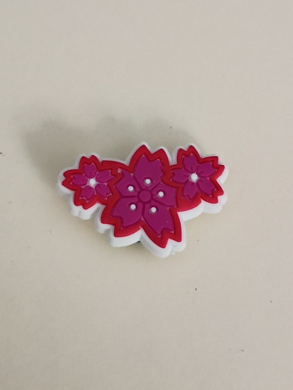 10 for $10 Jibbitz Croc Charm - 3 Red & Purple Flowers With White Outline